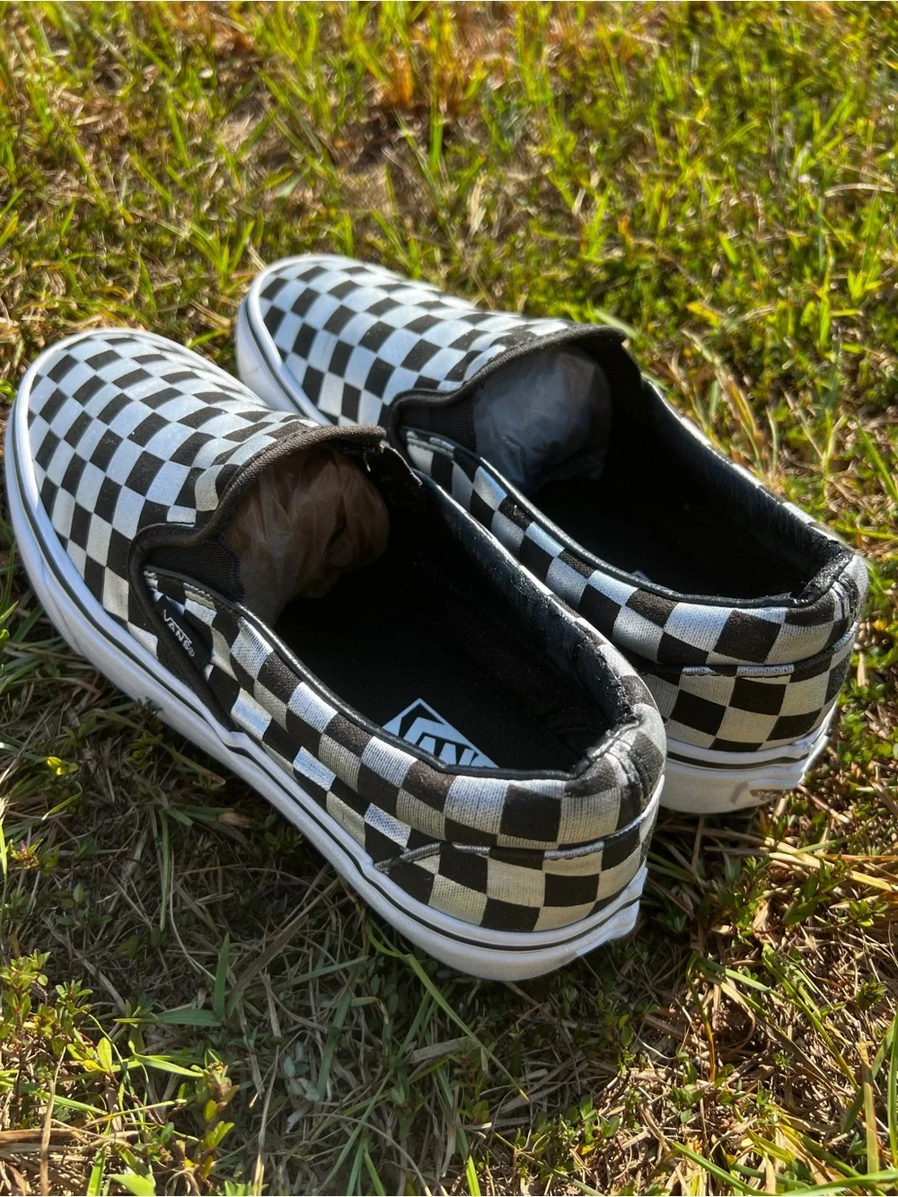 CLEAN Vans size 9 Womens Slip On Checkerboard Silver shoes